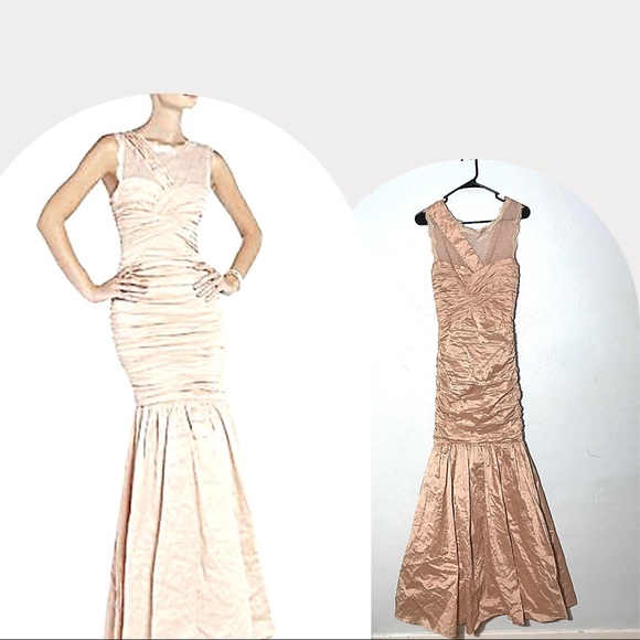 NWT Bcbgmaxazria geo formal gown blush pink color sz 8 lace taffeta fit + flare - Picture 5 of 15